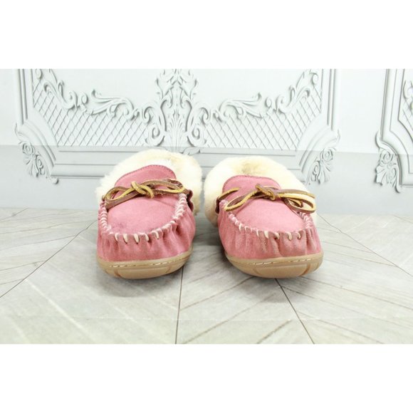 LL Bean Women's Pink Suede Wicked Good Shearling Lined Moccasin Slippers 8 M - Picture 4 of 10